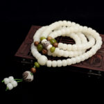 FengshuiCo White Jade Bodhi Root with Bark Mala Harmony Necklace Bracelet