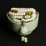 FengshuiCo White Jade Bodhi Open Lotus Mala Harmony Necklace Bracelet