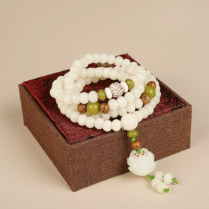 FengshuiCo White Jade Bodhi Lotus Mala Harmony Necklace Bracelet