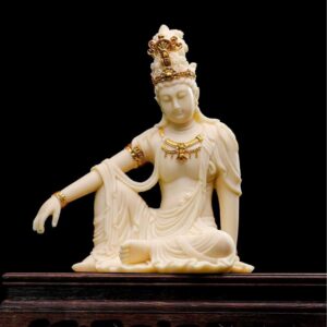 Gold Painted Imitation Ivory Nut Guanyin Sculpture, Home Decor Figurine