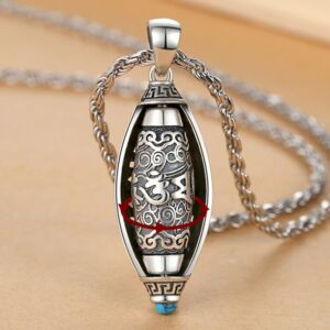 Tibet Om Mani Padme Hum Protection Necklace Rotatable Pendant